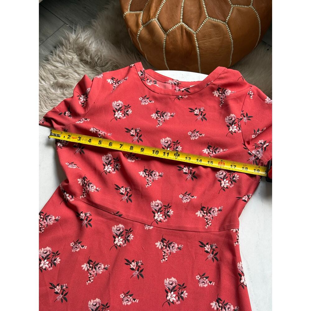 LOFT Womens 10P Petite Red Floral Fit Flare Dress Long Sleeve Career Casual - Picture 8 of 9